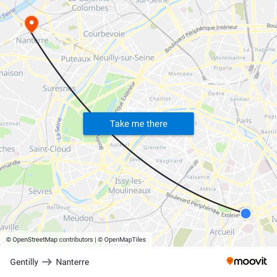 Gentilly to Nanterre map
