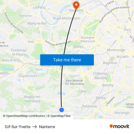 Gif-Sur-Yvette to Nanterre map