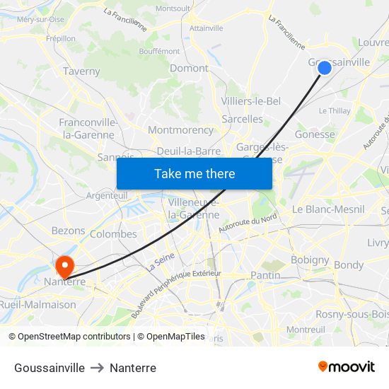 Goussainville to Nanterre map