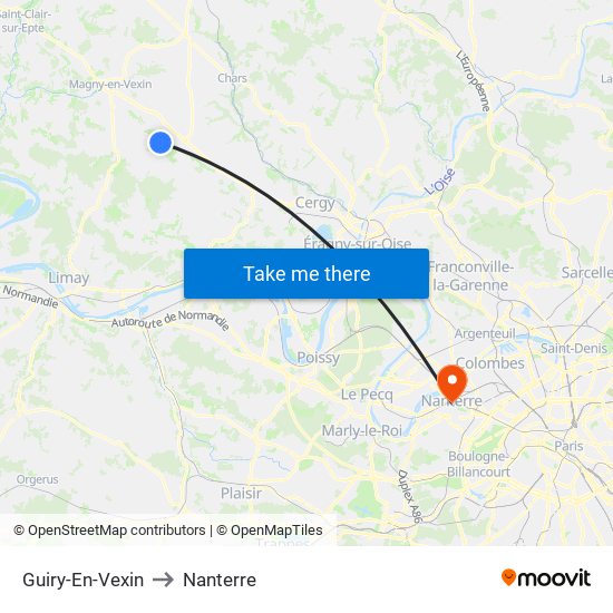 Guiry-En-Vexin to Nanterre map