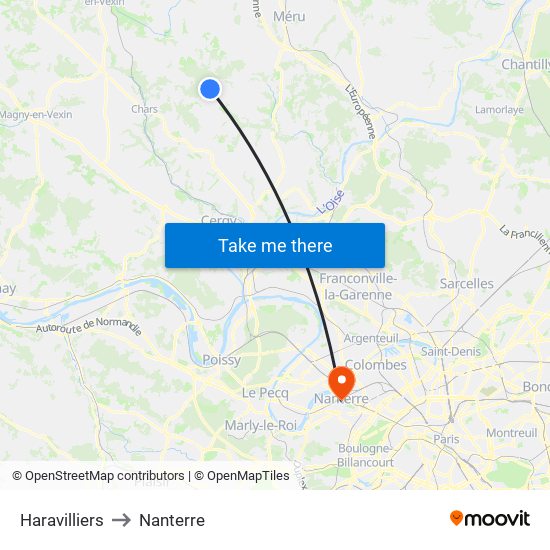 Haravilliers to Nanterre map