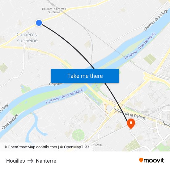 Houilles to Nanterre map