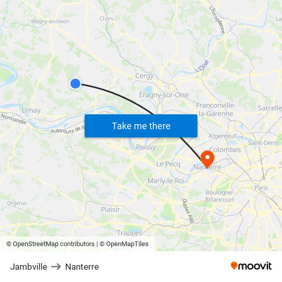 Jambville to Nanterre map