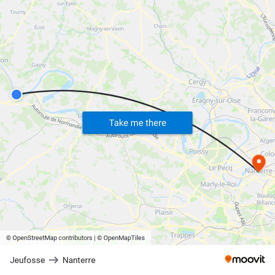 Jeufosse to Nanterre map