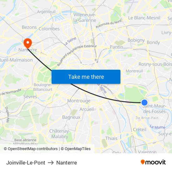Joinville-Le-Pont to Nanterre map