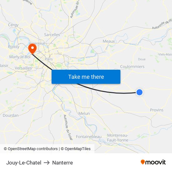 Jouy-Le-Chatel to Nanterre map