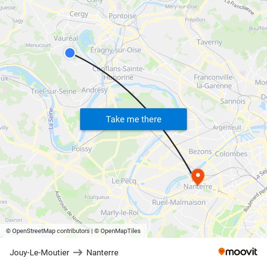 Jouy-Le-Moutier to Nanterre map