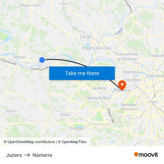Juziers to Nanterre map