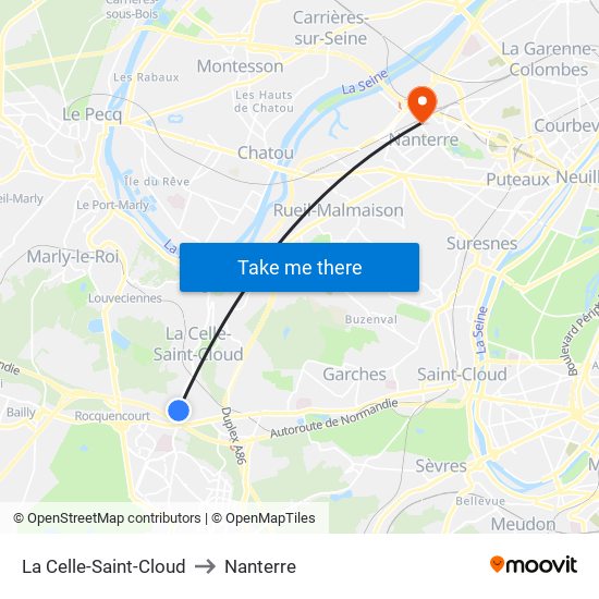 La Celle-Saint-Cloud to Nanterre map