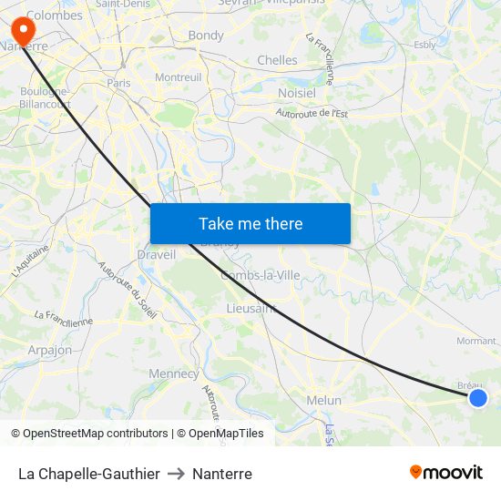 La Chapelle-Gauthier to Nanterre map