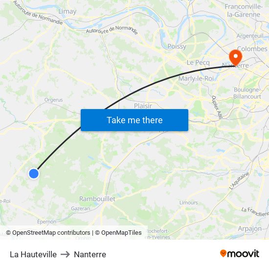 La Hauteville to Nanterre map