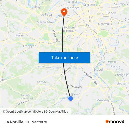La Norville to Nanterre map