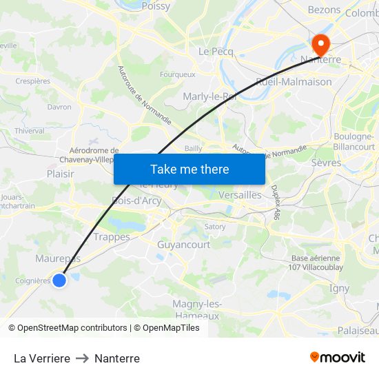 La Verriere to Nanterre map