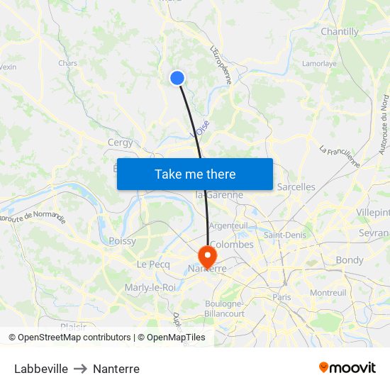Labbeville to Nanterre map