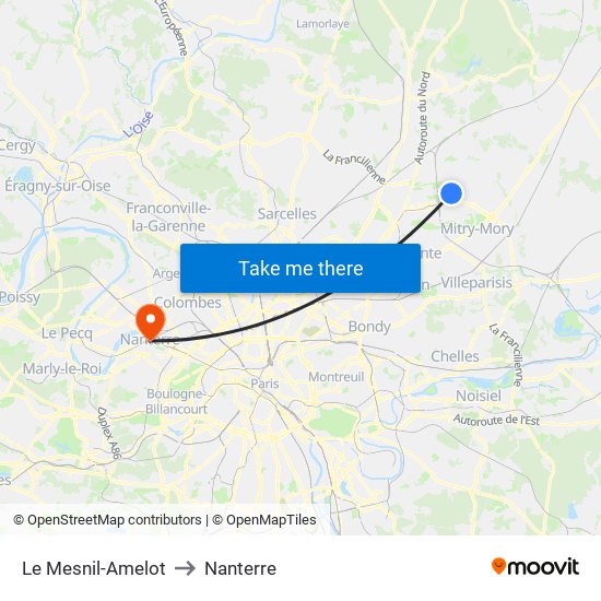 Le Mesnil-Amelot to Nanterre map