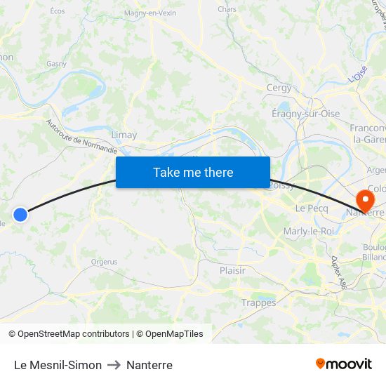 Le Mesnil-Simon to Nanterre map