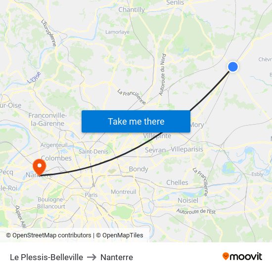 Le Plessis-Belleville to Nanterre map