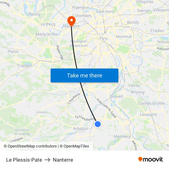 Le Plessis-Pate to Nanterre map