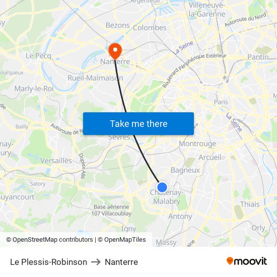 Le Plessis-Robinson to Nanterre map