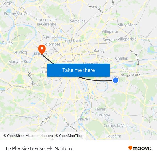 Le Plessis-Trevise to Nanterre map