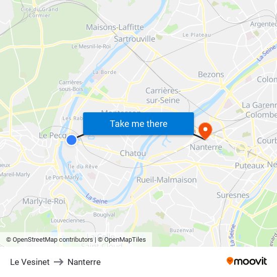 Le Vesinet to Nanterre map