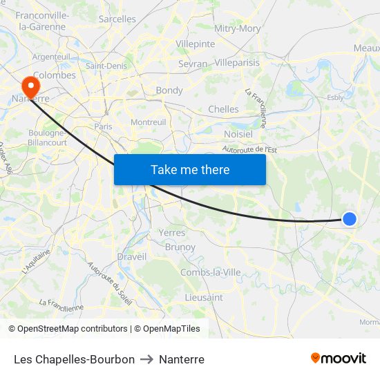 Les Chapelles-Bourbon to Nanterre map