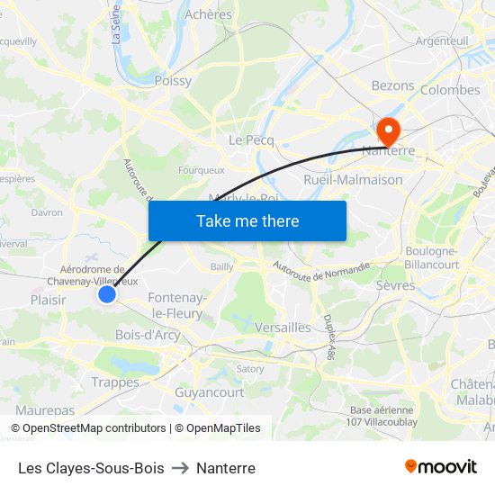 Les Clayes-Sous-Bois to Nanterre map