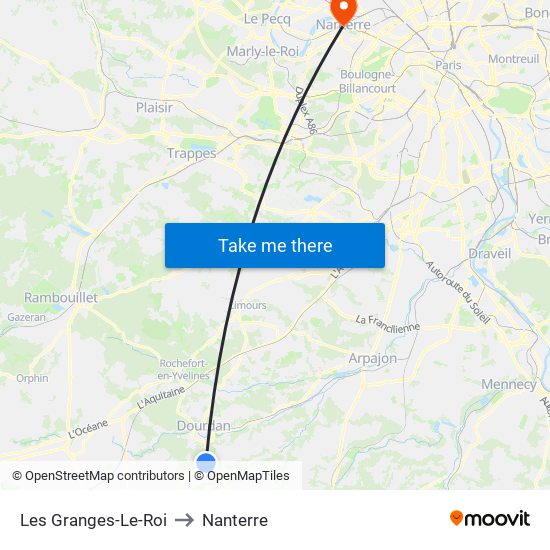 Les Granges-Le-Roi to Nanterre map