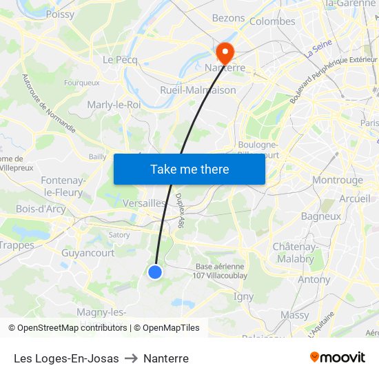 Les Loges-En-Josas to Nanterre map