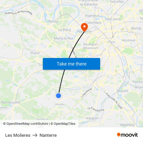Les Molieres to Nanterre map