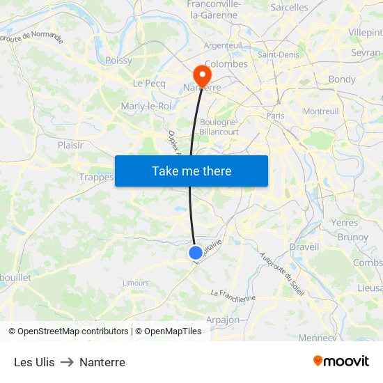 Les Ulis to Nanterre map
