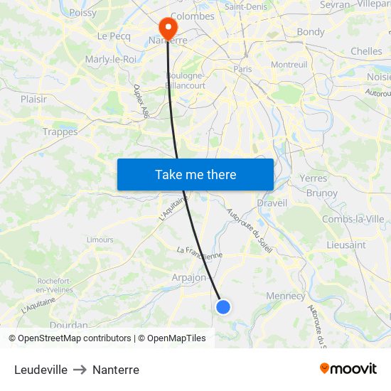 Leudeville to Nanterre map