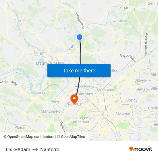 L'Isle-Adam to Nanterre map
