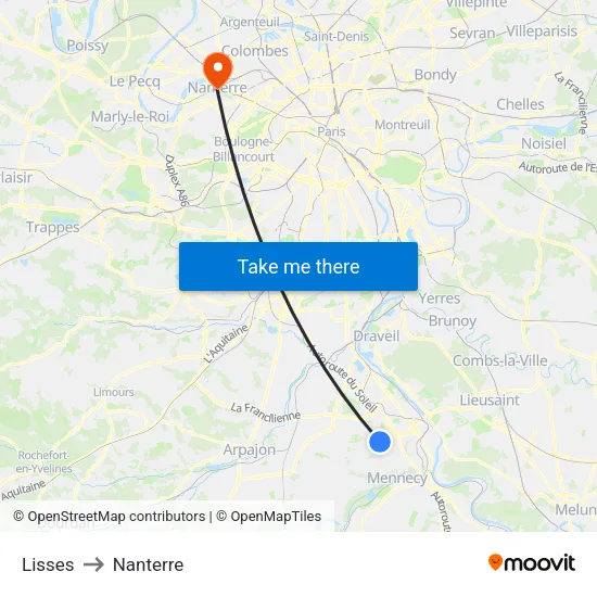 Lisses to Nanterre map