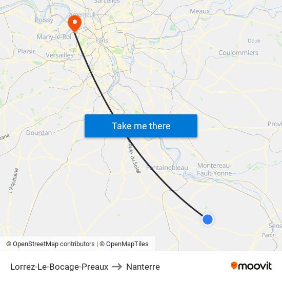 Lorrez-Le-Bocage-Preaux to Nanterre map