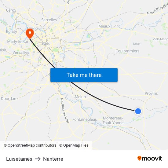 Luisetaines to Nanterre map