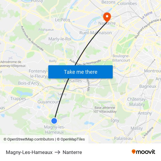 Magny-Les-Hameaux to Nanterre map