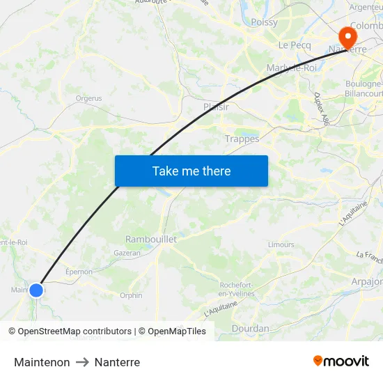 Maintenon to Nanterre map