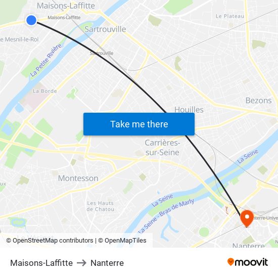 Maisons-Laffitte to Nanterre map