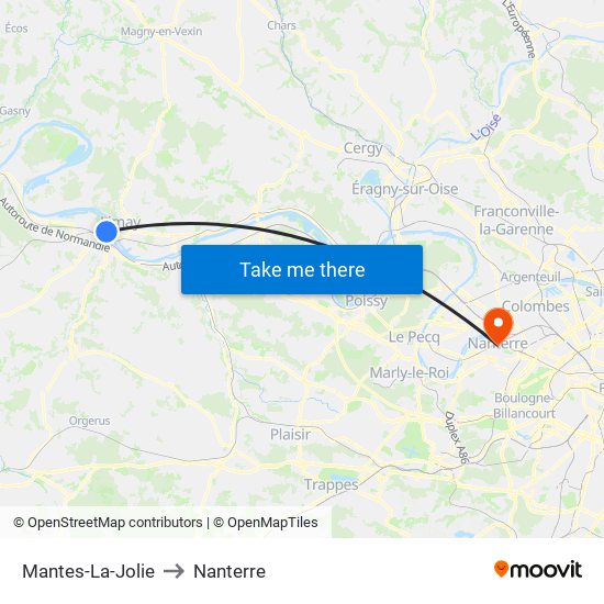 Mantes-La-Jolie to Nanterre map