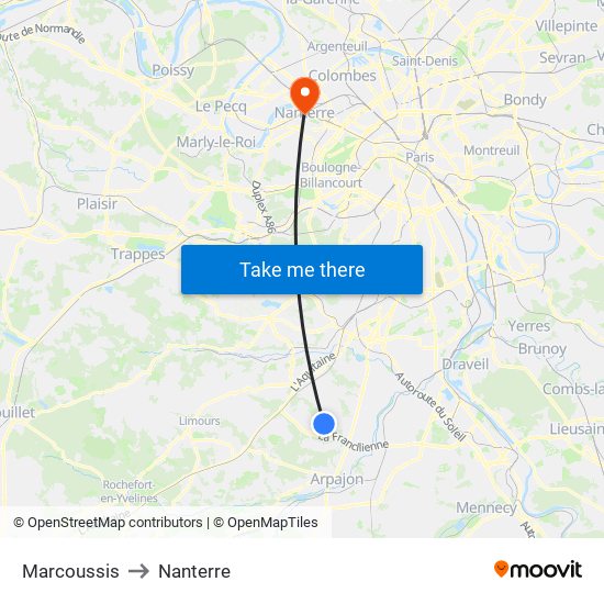 Marcoussis to Nanterre map