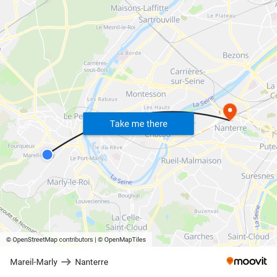 Mareil-Marly to Nanterre map