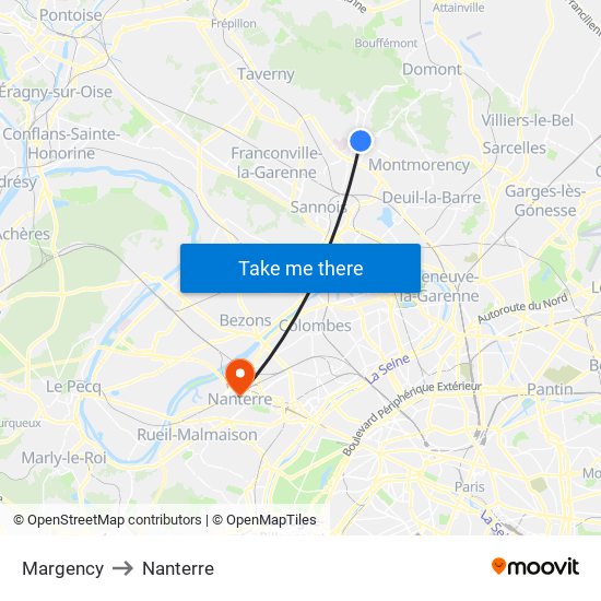 Margency to Nanterre map