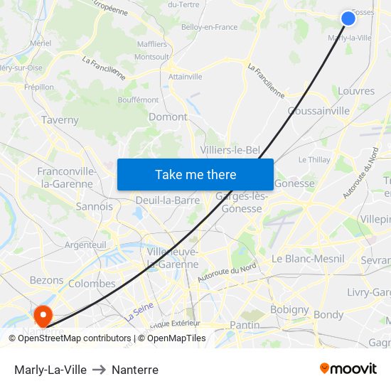 Marly-La-Ville to Nanterre map
