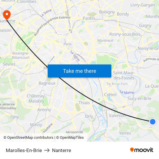 Marolles-En-Brie to Nanterre map