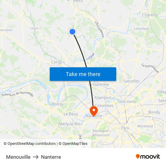 Menouville to Nanterre map