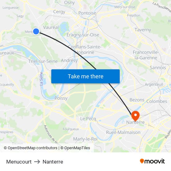 Menucourt to Nanterre map