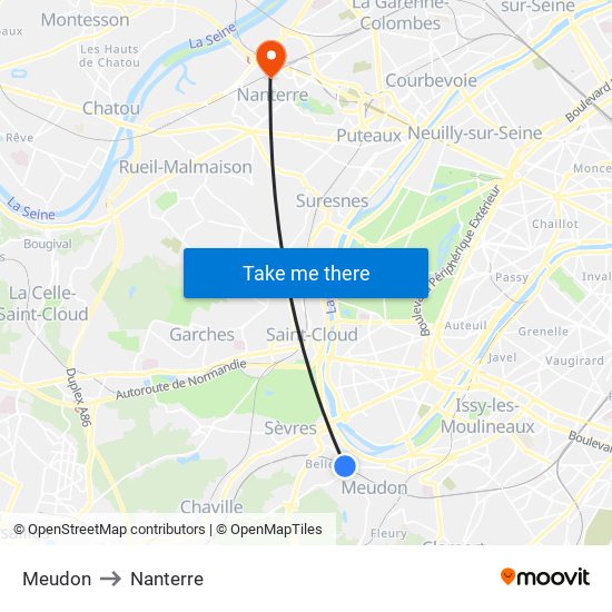 Meudon to Nanterre map