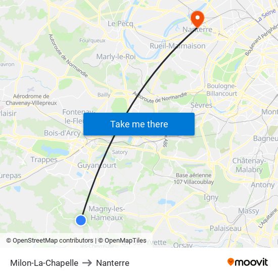 Milon-La-Chapelle to Nanterre map