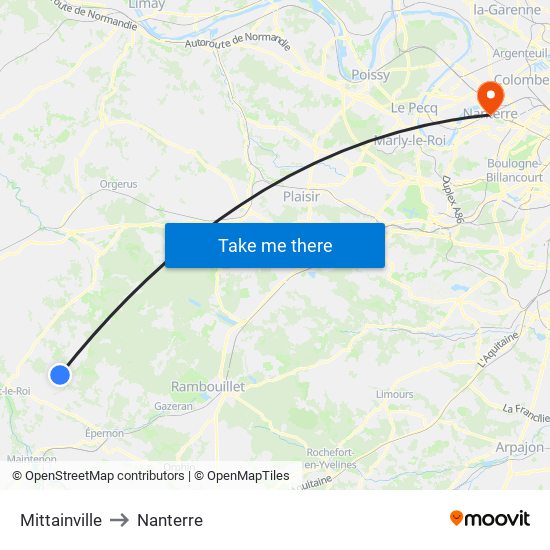 Mittainville to Nanterre map